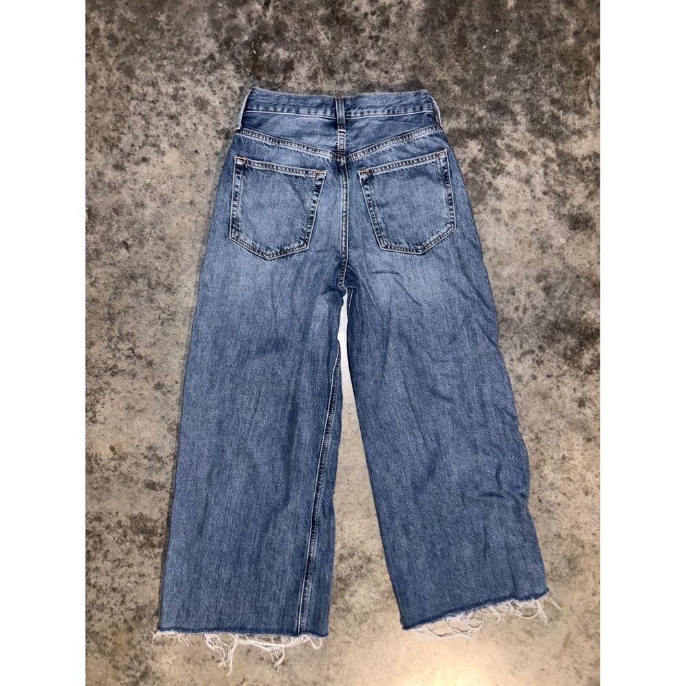 Etica Jeans Women 25 Blue Denim Stretch Raw Hem All Day Comfort Classic Wide Leg